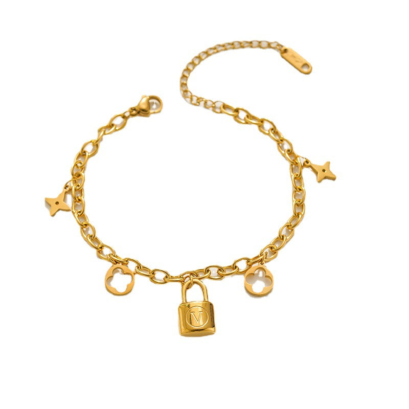 Bracciale Minimalista a Quattro Foglie per Donna in Acciaio al Titanio con Finitura Placcata Sottovuoto