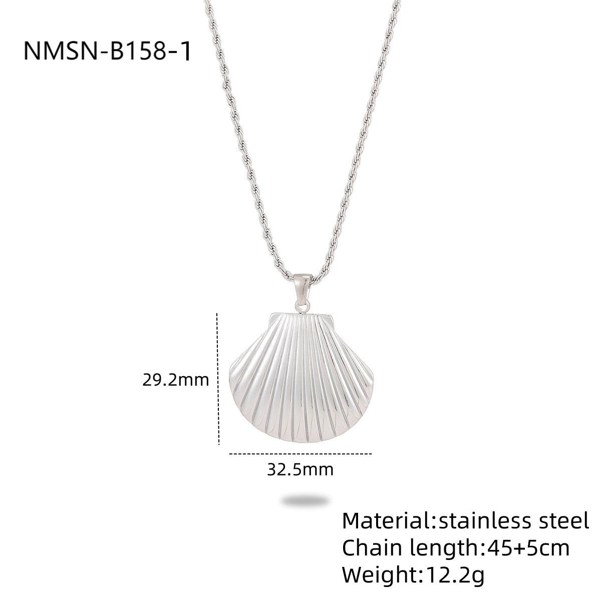 Conjunto de collar minimalista geométrico de acero inoxidable y titanio con colgante de perlas y conchas para mujer