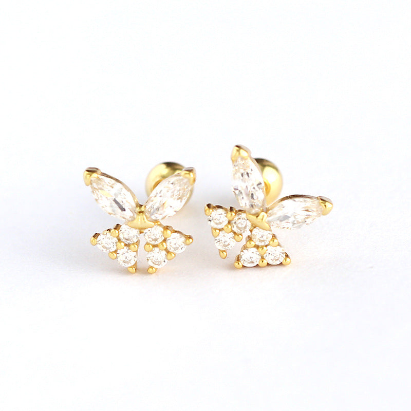 Sweet-Edgy Butterfly-Shaped S925 Sterling Silver Stud Earrings with Rhinestone Inlay for Women
