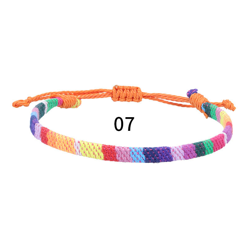Bohemian Rainbow Braided Cotton Linen Anklet Unisex Adjustable Foot Jewelry
