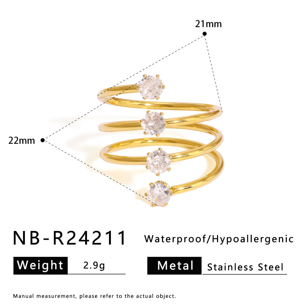 Vintage-Inspired Geometric Stainless Steel Ring with Rhinestone Inlay and Plated Finish Unisex Fashion Jewelry