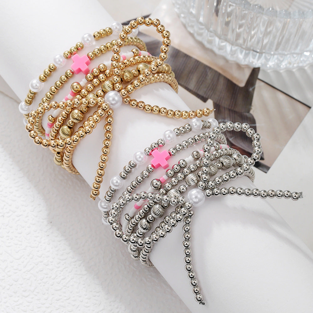 Geometric Round Resin Pearl Beaded Bracelet for Women