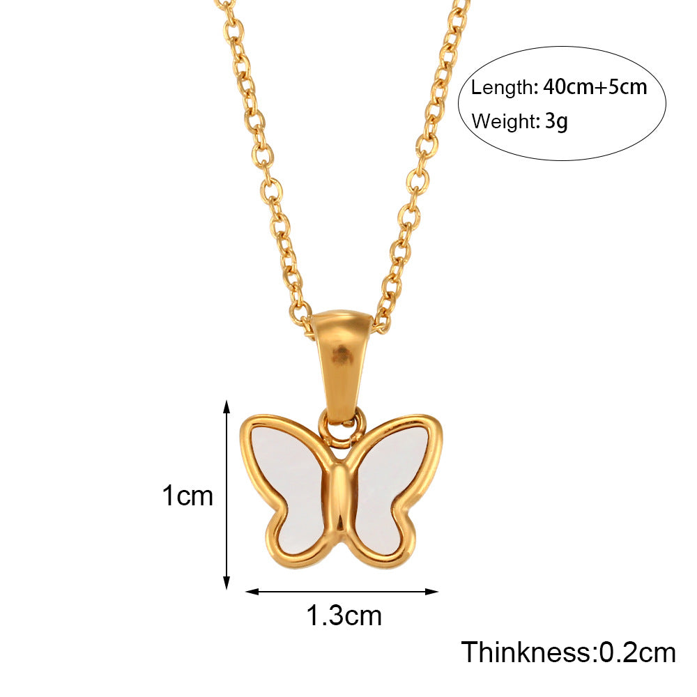 Collana Pendente Farfalla Minimalista alla Moda con Catena in Acciaio Inossidabile e Ciondoli a Cuore e Occhio di Allah in Acrilico