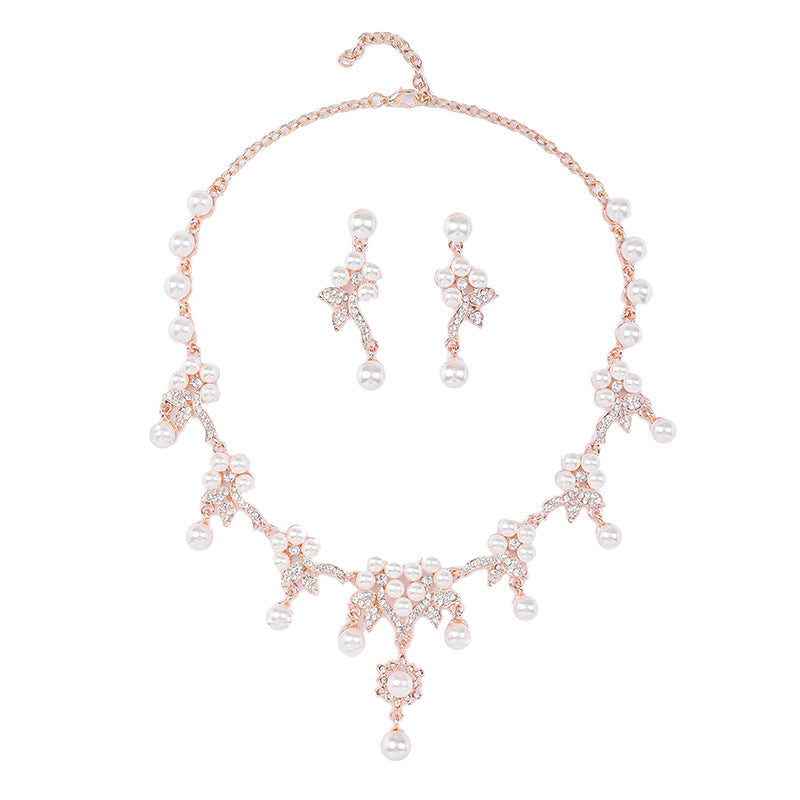 Vintage Floral Branch-Shaped Alloy Necklace Set with Electroplated Finish for Women, O-Chain Collar Necklace and Matching Earrings