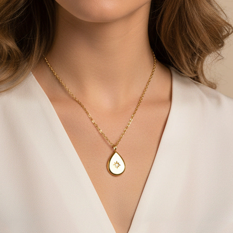 Luxury Minimalist Star Geometric Teardrop Stainless Steel Plated Necklace with Cubic Zirconia for Women