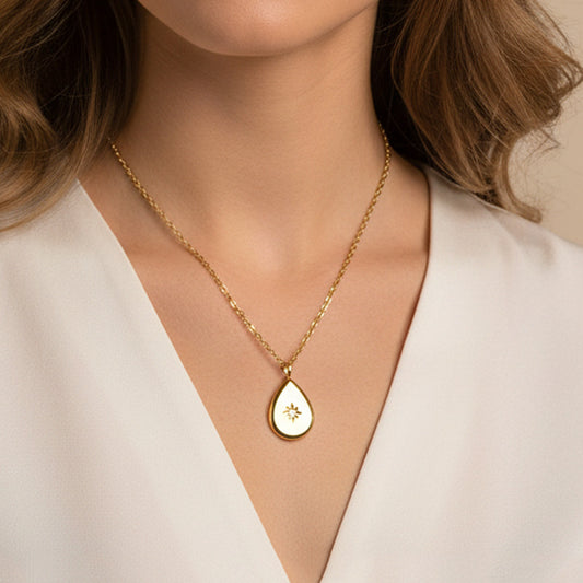 Collana da Donna Placcata in Acciaio Inossidabile con Stella Geometrica a Goccia Lusso Minimalista con Zirconia Cubica