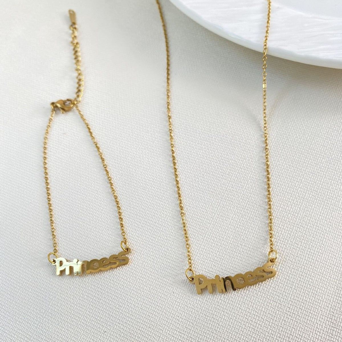 Streetwear Letter Titanium Steel Plated Necklace Bracelet Set for Unisex