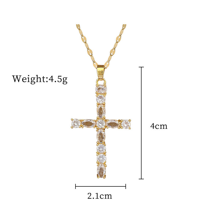 Collar de lujo con colgante de cruz de acero de titanio con diamantes de imitación para mujeres y hombres, patrón de luna
