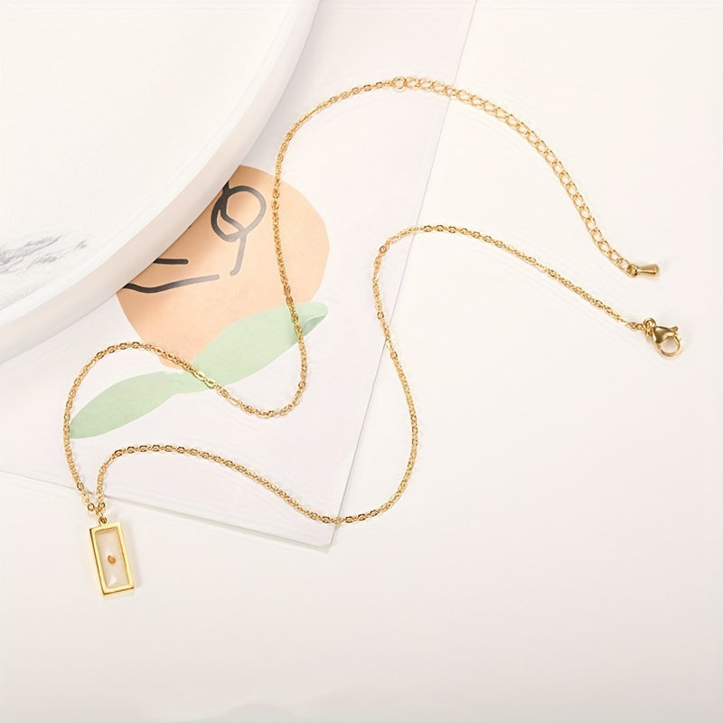 Natural Style Rectangular Dried Flower Wish Seed Time Gem Necklace for Women with Stainless Steel Chain and Titanium Steel Pendant