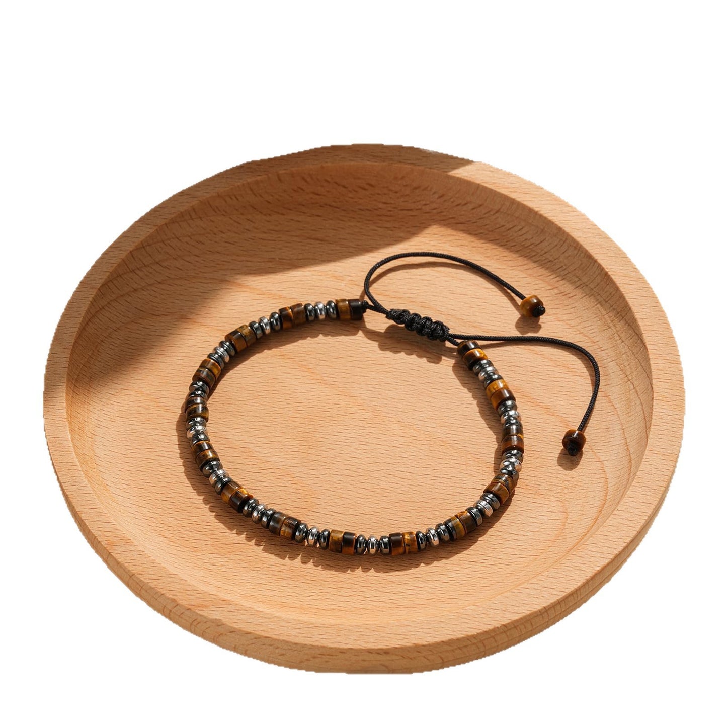 Geometric Round Natural Stone Beaded Bracelet Unisex Handmade Woven Cord