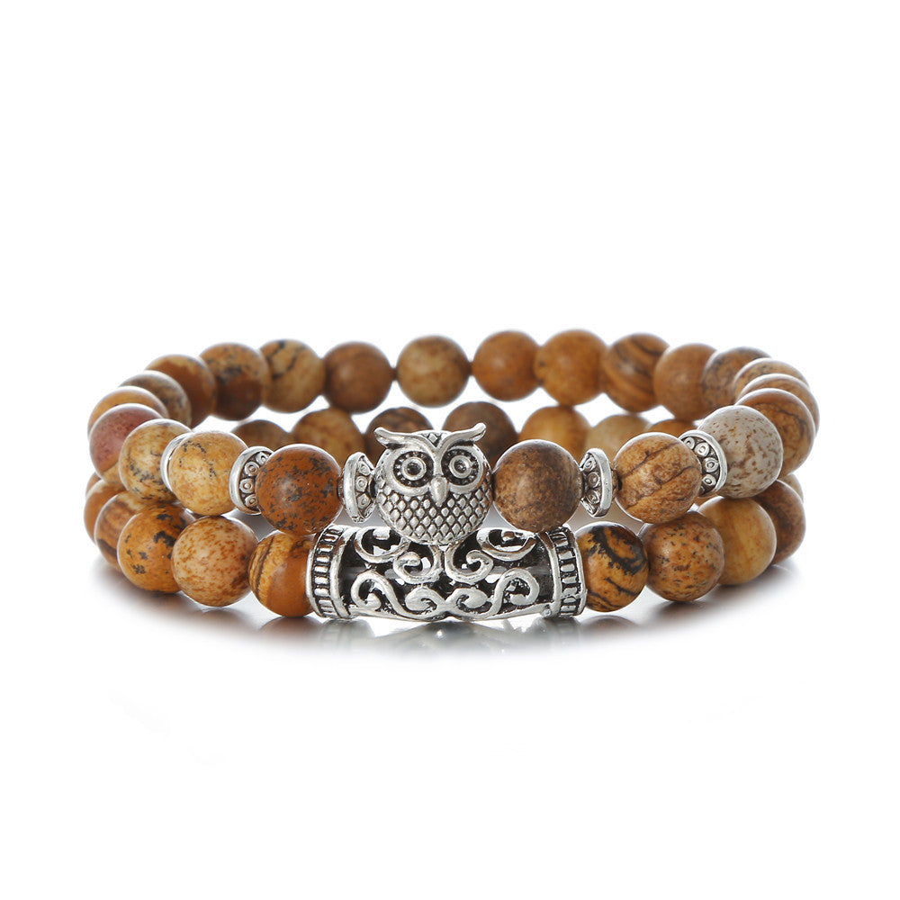 Animal Tiger's Eye Volcanic Stone Stretch Bracelet Set Unisex
