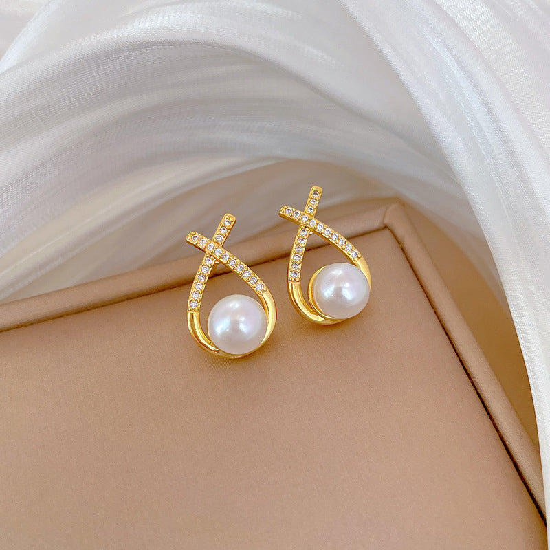 Luxury Titanium Steel Geometric Necklace and Earrings Set with Pearls for Women