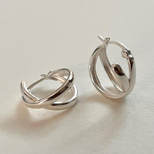 Orecchini a Cerchio Minimalisti a Stella con Nodo in Argento Sterling S925 e Doppio Anello