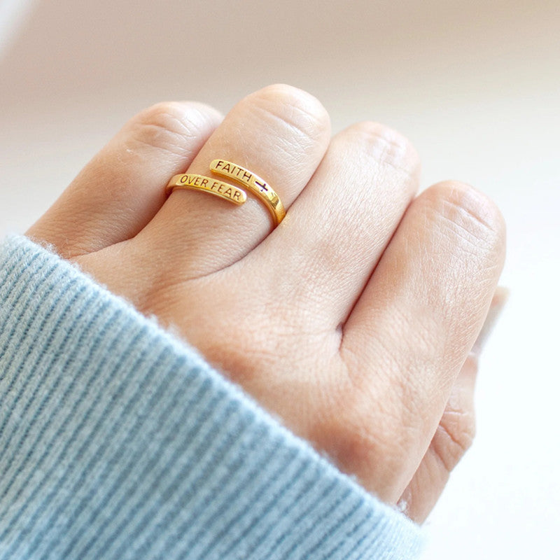 Minimalist Vintage Luxury Alloy Plated Cross Letter Open Ring Unisex Adjustable