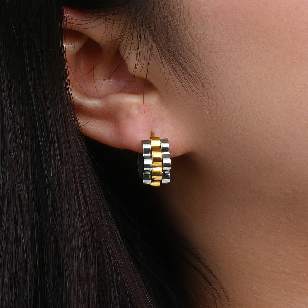 Minimalist Geometric Stainless Steel Hoop Earrings with 18K Gold Plating for Women