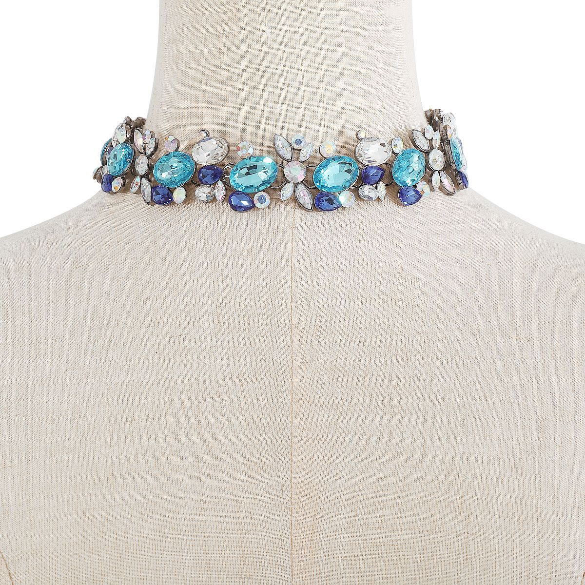 Collar llamativo de aleación chapada con incrustaciones de diamantes de imitación, diseño geométrico vintage atrevido, para mujer