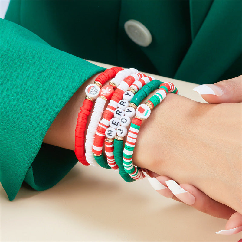 Casual Geometric Resin and Crystal Beaded Bracelet with Snowflake and Christmas Bell Charms for Women