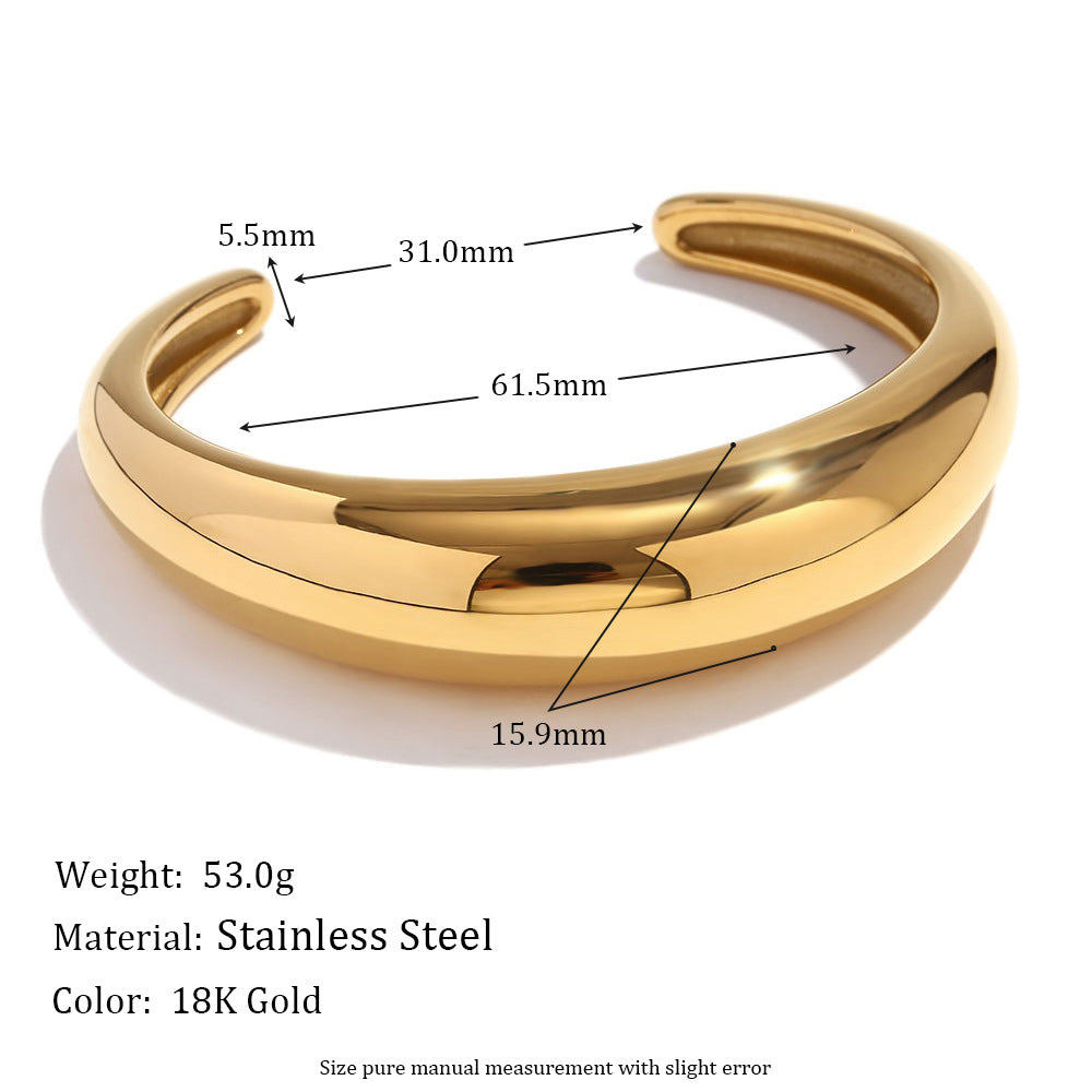 Pulsera de brazalete abierto de acero inoxidable geométrico minimalista chapado en oro de 18 quilates para mujer
