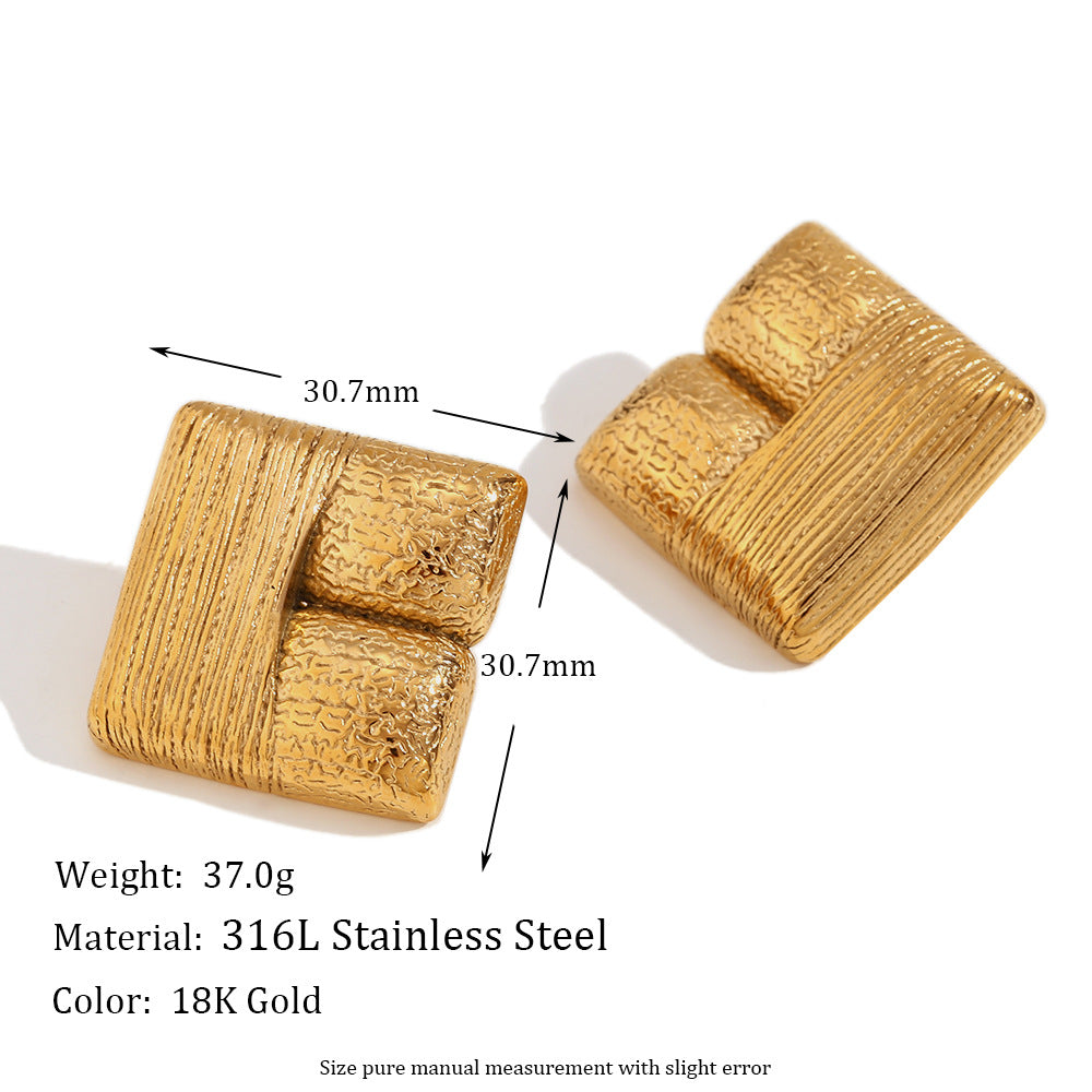 Vintage French-Style Geometric Stainless Steel Earrings with 18K Gold Plating for Women