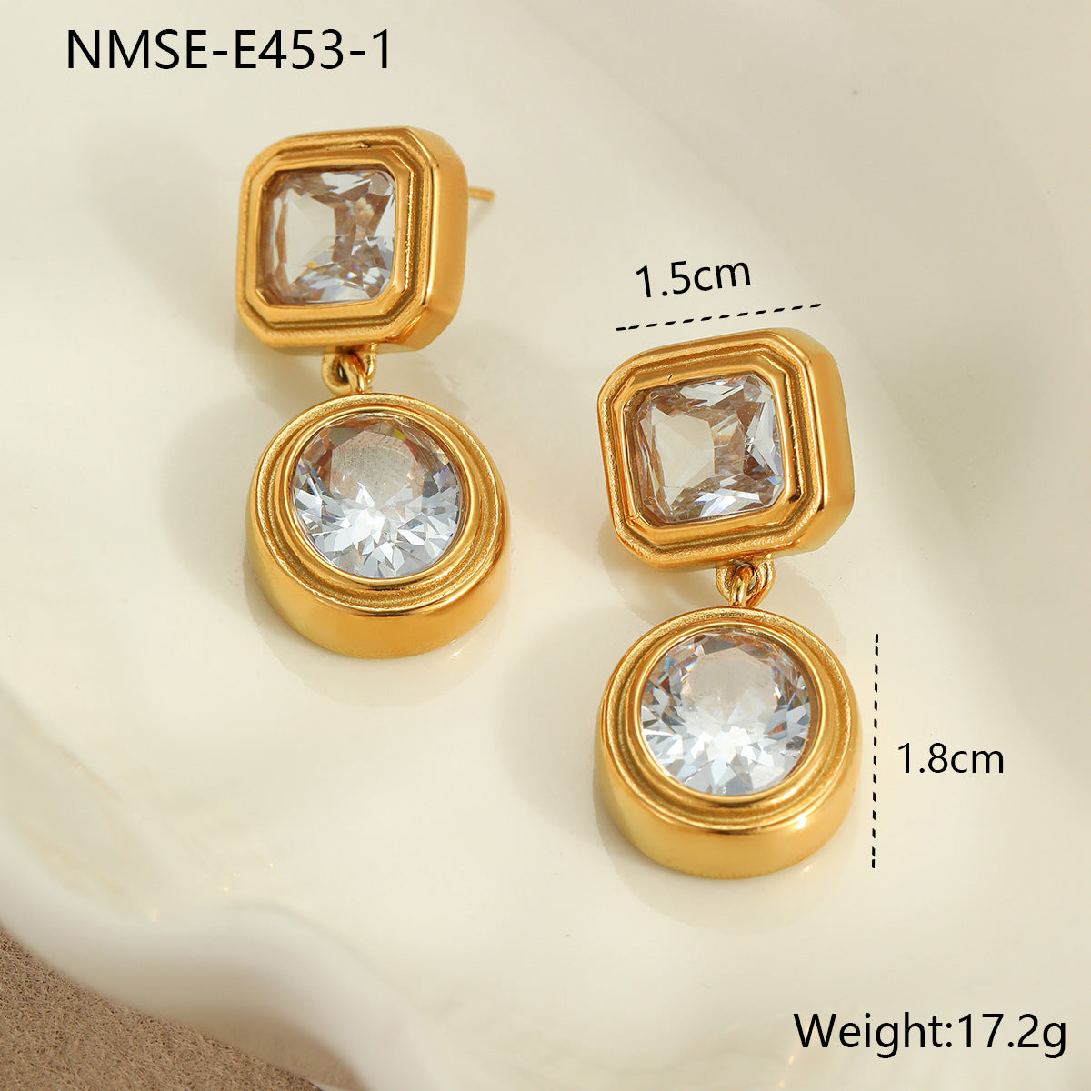 Orecchini geometrici quadrati con zircone verde vintage in acciaio inossidabile con finitura galvanica da donna