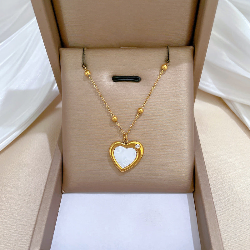 Minimalist Heart-Shaped Titanium Steel Plated Necklace with Shell Pendant for Women