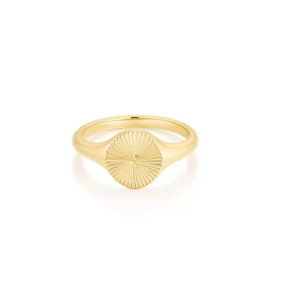 Anello geometrico in acciaio al titanio da donna con finitura galvanica, accessorio di moda di lusso ispirato al vintage
