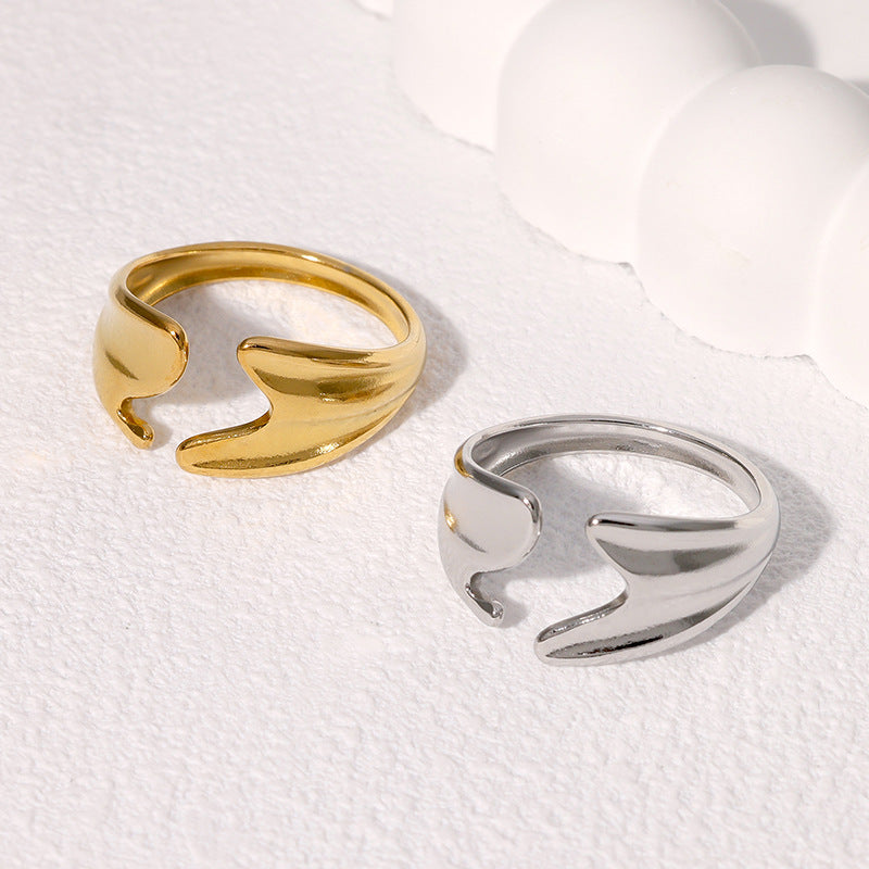 Minimalist Irregular Asymmetrical Open-End Stainless Steel Ring for Women with Gold Plating