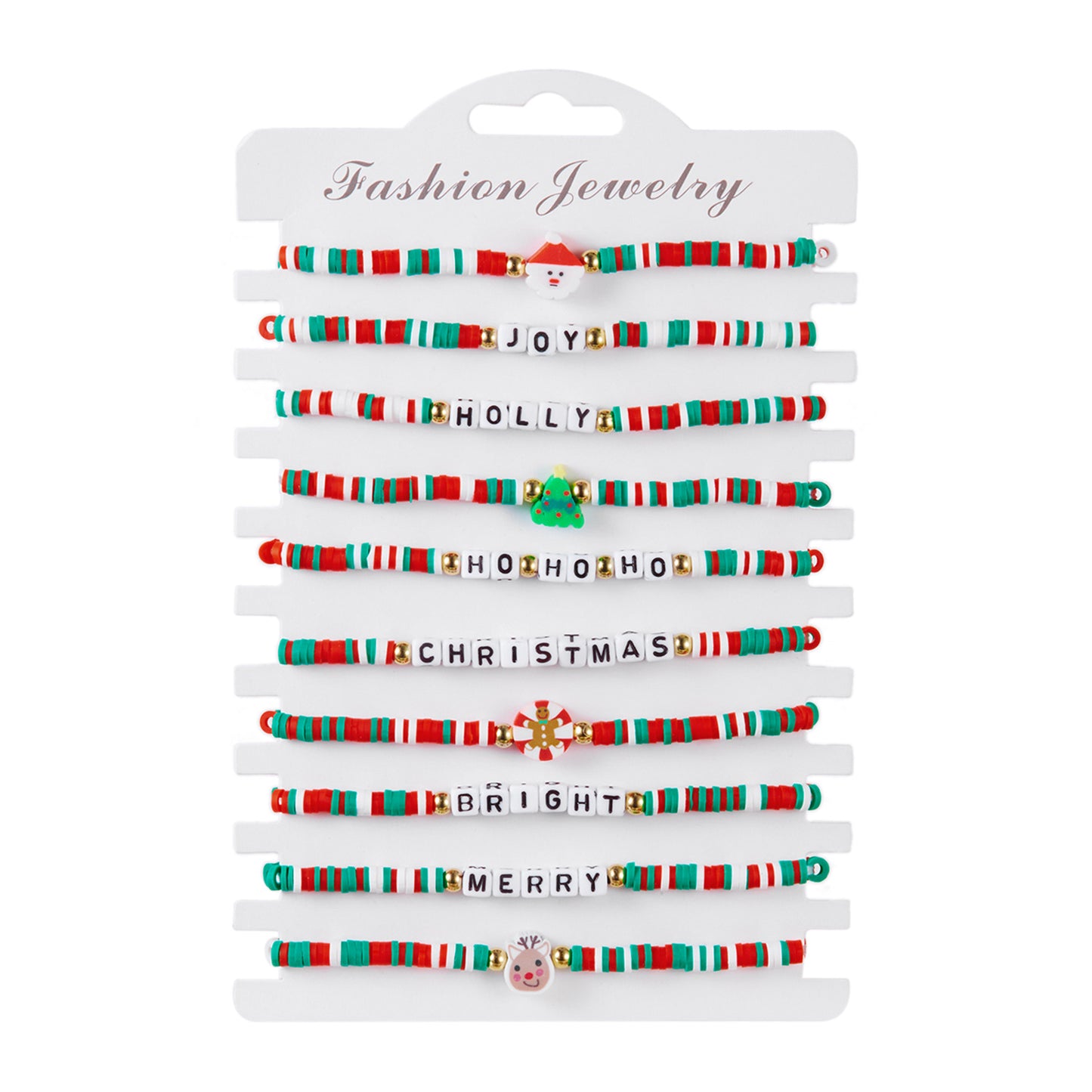 Handmade Polymer Clay Christmas Bracelet Set with Reindeer and Santa Pendant Alloy Chain for Women