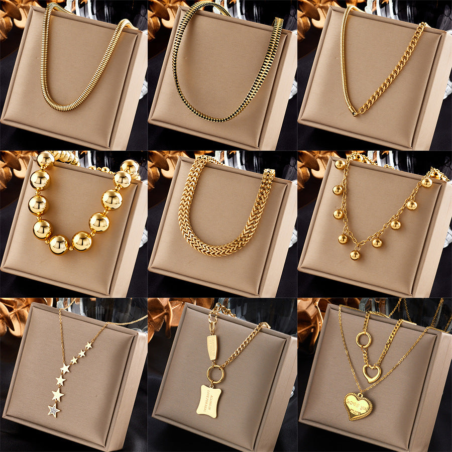 Minimalist Punk Hip Hop Titanium Steel Plated Clavicle Necklace with Chain Design
