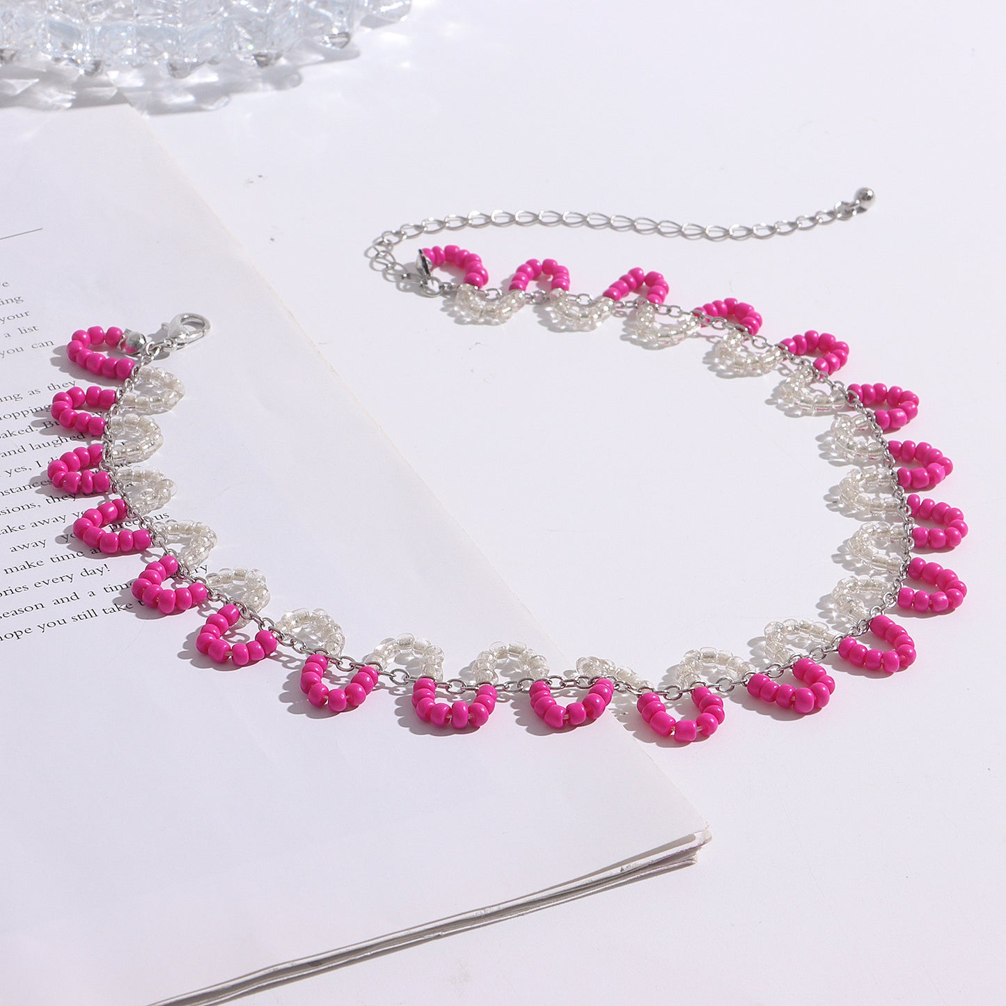 Bohemian Colorful Seed Bead S-Shaped Necklace with Geometric Pendant in Alloy Plated Finish