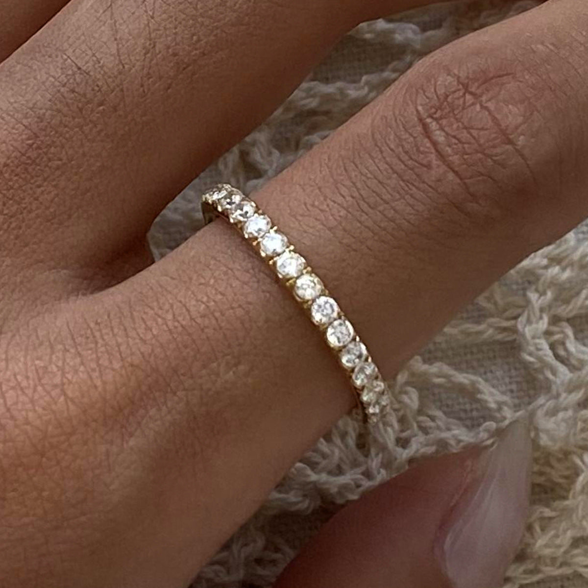 Geometric Round Stainless Steel Plated Cubic Zirconia Ring for Women