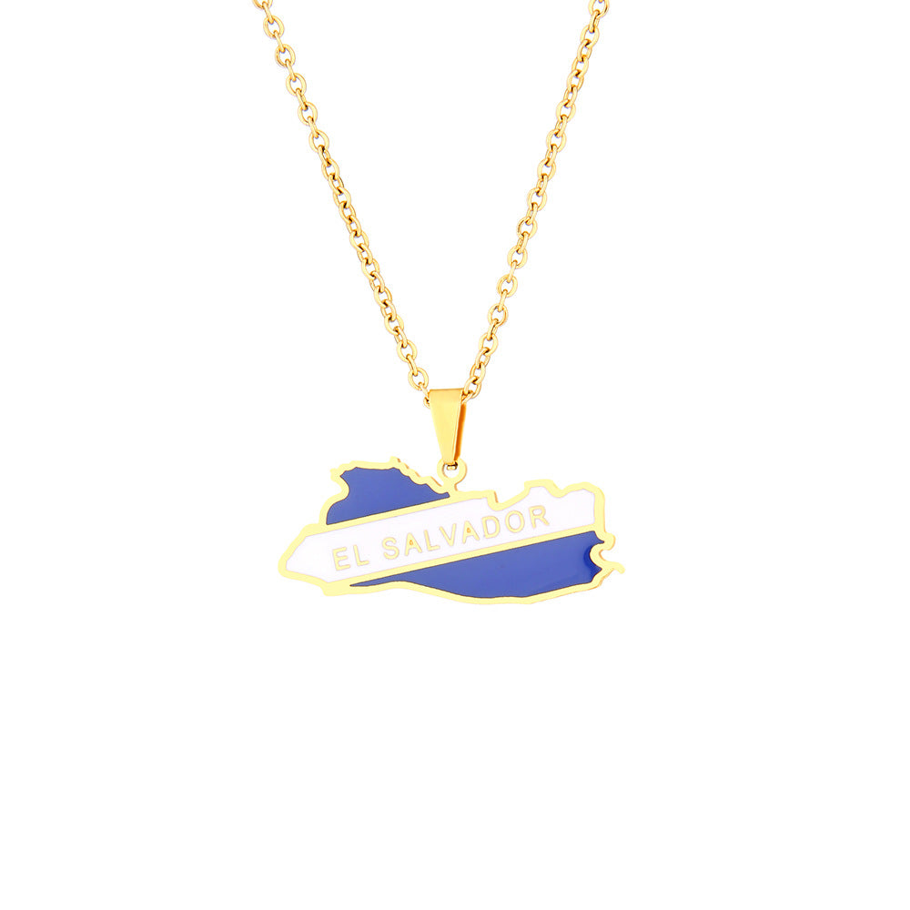Collana Etnica Vintage con Pendente Geometrico in Acciaio al Titanio Smaltato e Catena a O Unisex