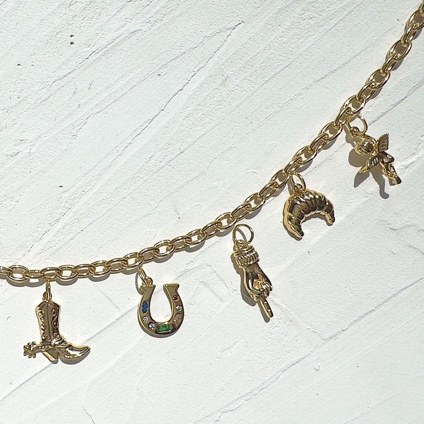 Gold Plated Brass Fruit Charm Bar Necklace with Cubic Zirconia for Women