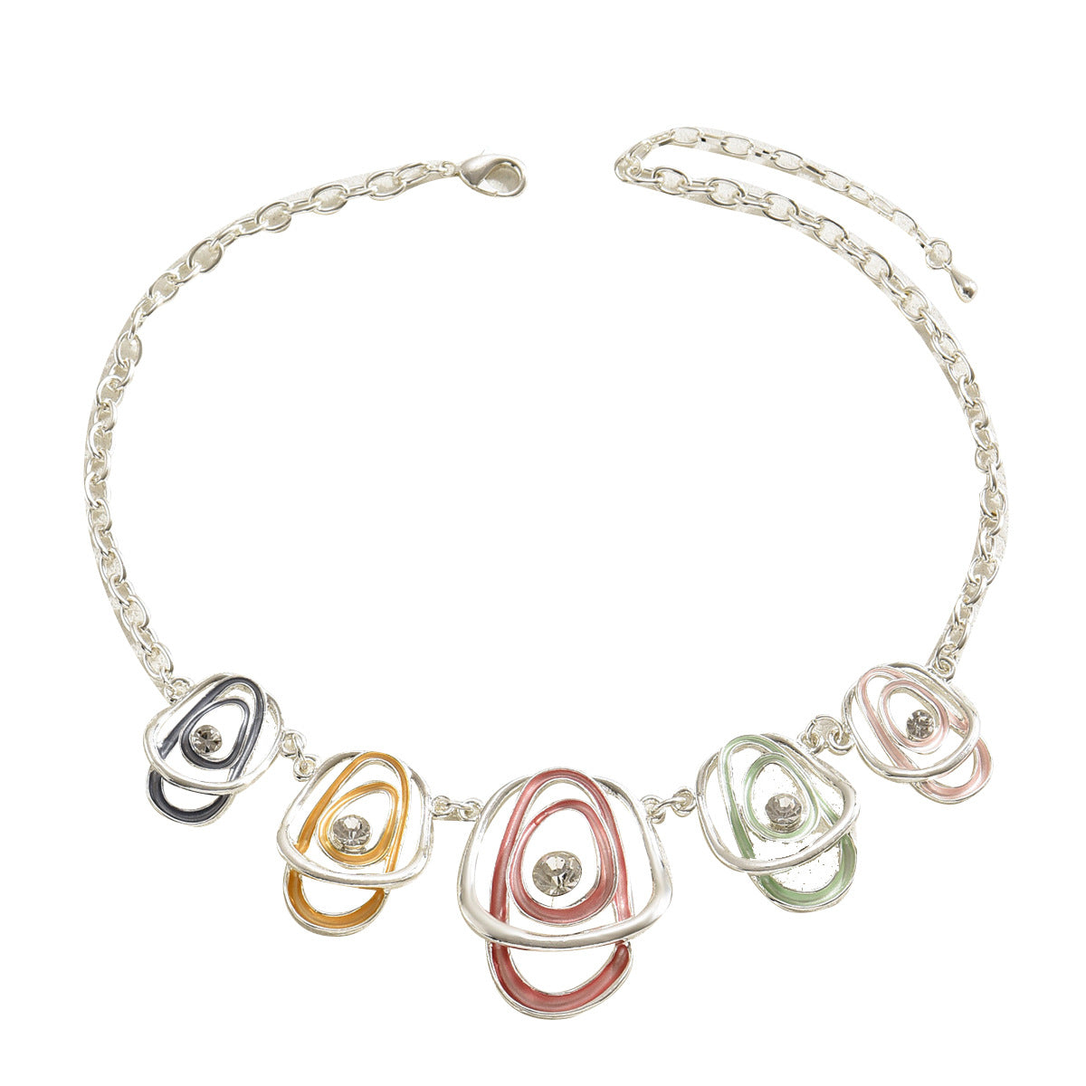 Vintage Style Irregular Rhinestone-Embellished Long Necklace and Earrings Set for Women with Geometric and Circular Design