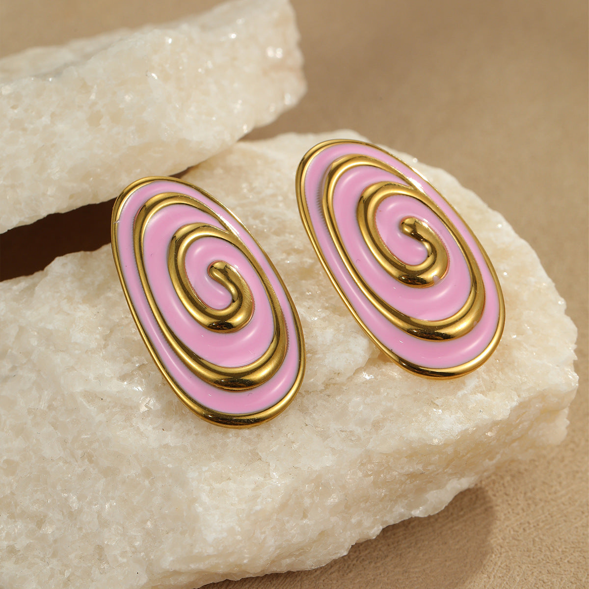 Orecchini e Anello da Donna Placcati in Acciaio Inossidabile con Design Ovale alla Moda, Set di Gioielli Minimalisti Estivi