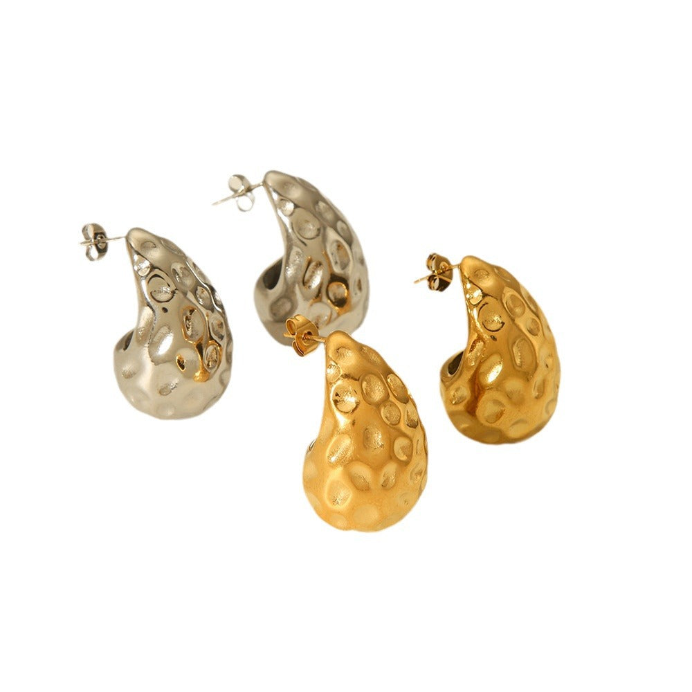 Pendientes modernos de lava para mujer de acero inoxidable chapado en oro de 18 quilates con textura geométrica martillada