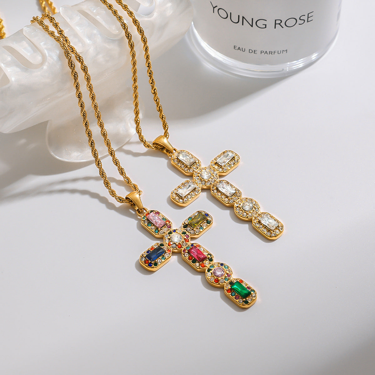 Geometric Cross Titanium Steel Plated Necklace for Women