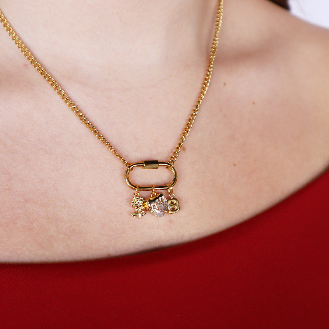 Collana con ciondolo a barra geometrica a cuore placcata oro 18 carati in acciaio inossidabile PVD vintage