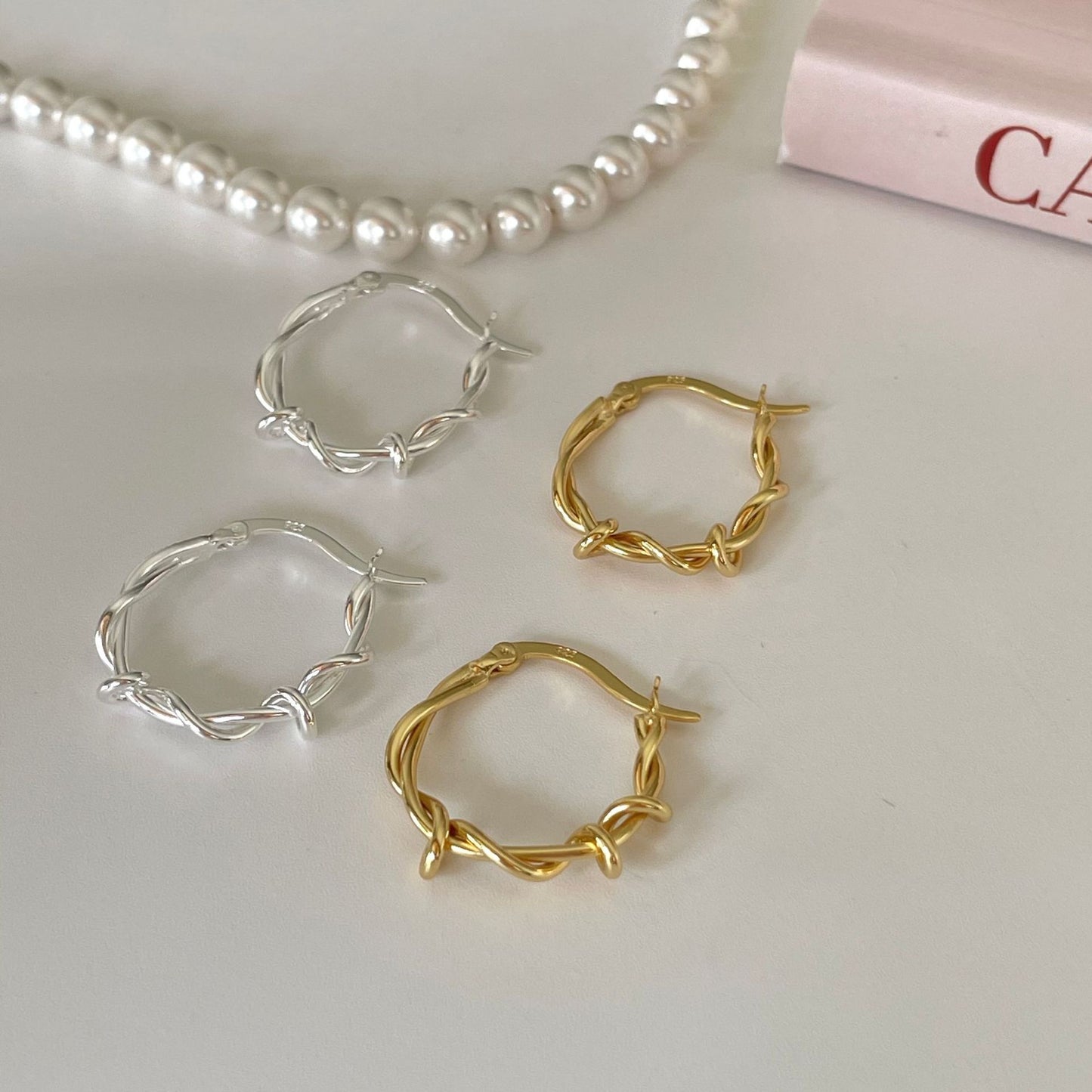 Orecchini a perno geometrici in argento Sterling 925 intrecciati minimalisti da donna