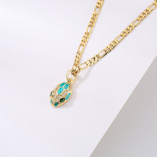 Collar con colgante de cabeza de serpiente geométrica minimalista para mujer en cobre con estilo hip-hop e indie