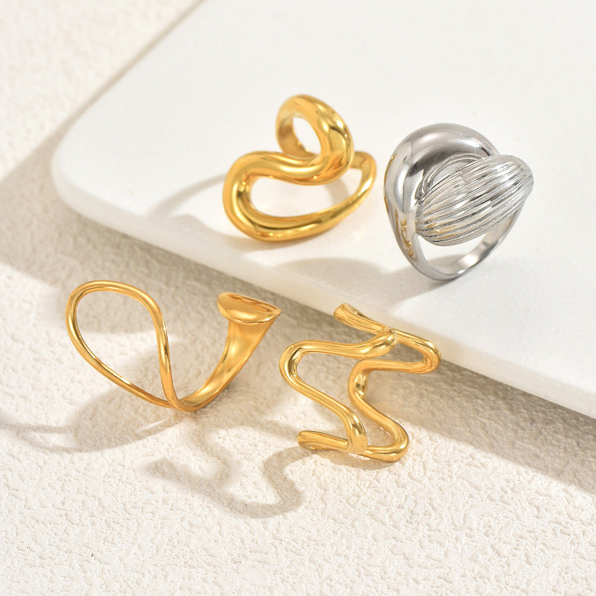 Minimalist Geometric Open Ring Set for Women Zinc Alloy Plated with Smooth Line Design Versatile Plain Band Rings