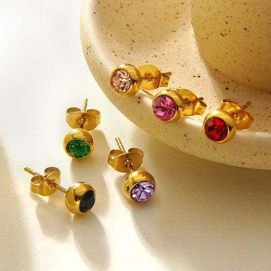 Aretes de oro laminado de acero inoxidable redondos geométricos elegantes con circonita cúbica para mujer