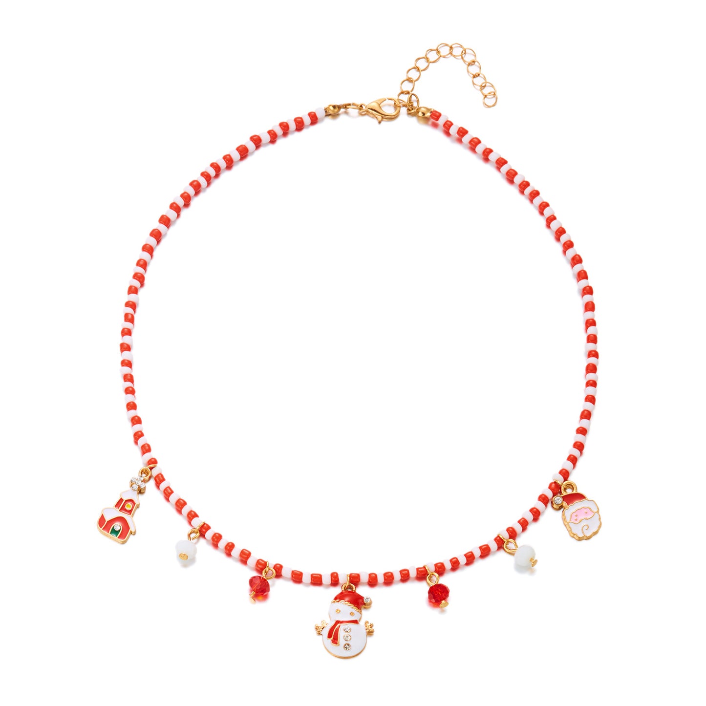 Casual Fashion Christmas Pendant Necklace for Women with Enamel Reindeer Snowman Bell Charms on Standard Chain
