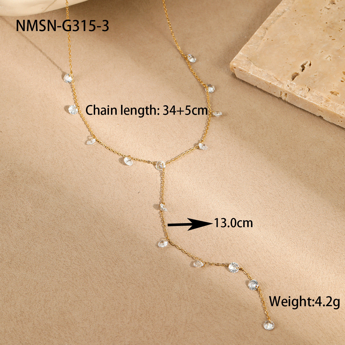 Minimalist Geometric Y-Shaped Stainless Steel Necklace with 18K Gold Plating and Colorful Zircon Accents for Women