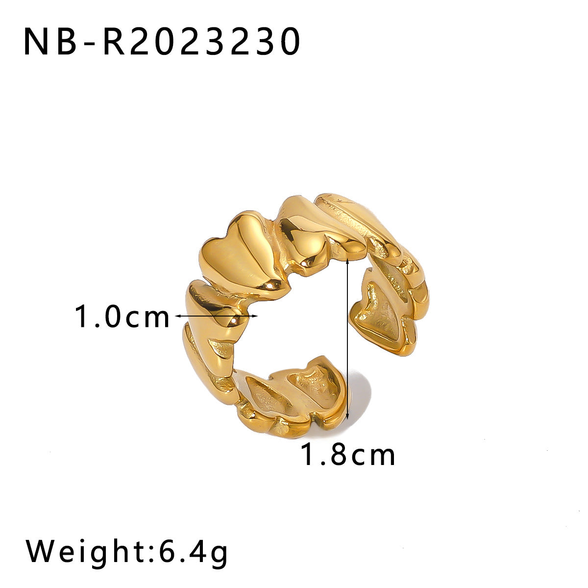 Minimalist Geometric Heart-Shaped Stainless Steel Ring with 18K Gold Plating for Women and Men