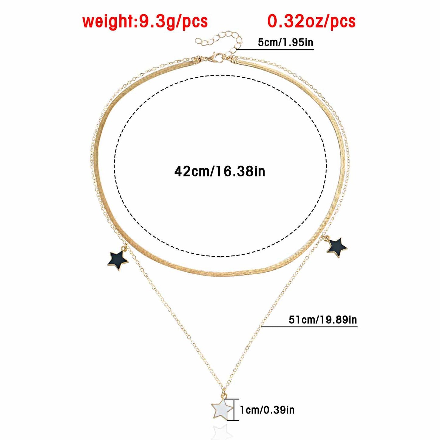 Minimalist Geometric Black and White Five-Point Star Pendant Necklace Set with Double Snake Chain for Women