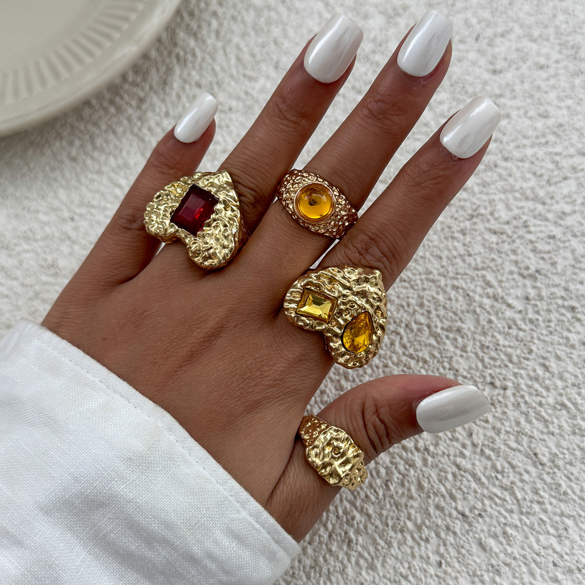 Streetwear Alloy Heart Ring with Rhinestone Inlay Plated Finish for Women