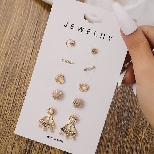 Minimalist Elegant Heart Butterfly Geometric Stainless Steel Plated Pearl Cubic Zirconia Floral Earrings Set