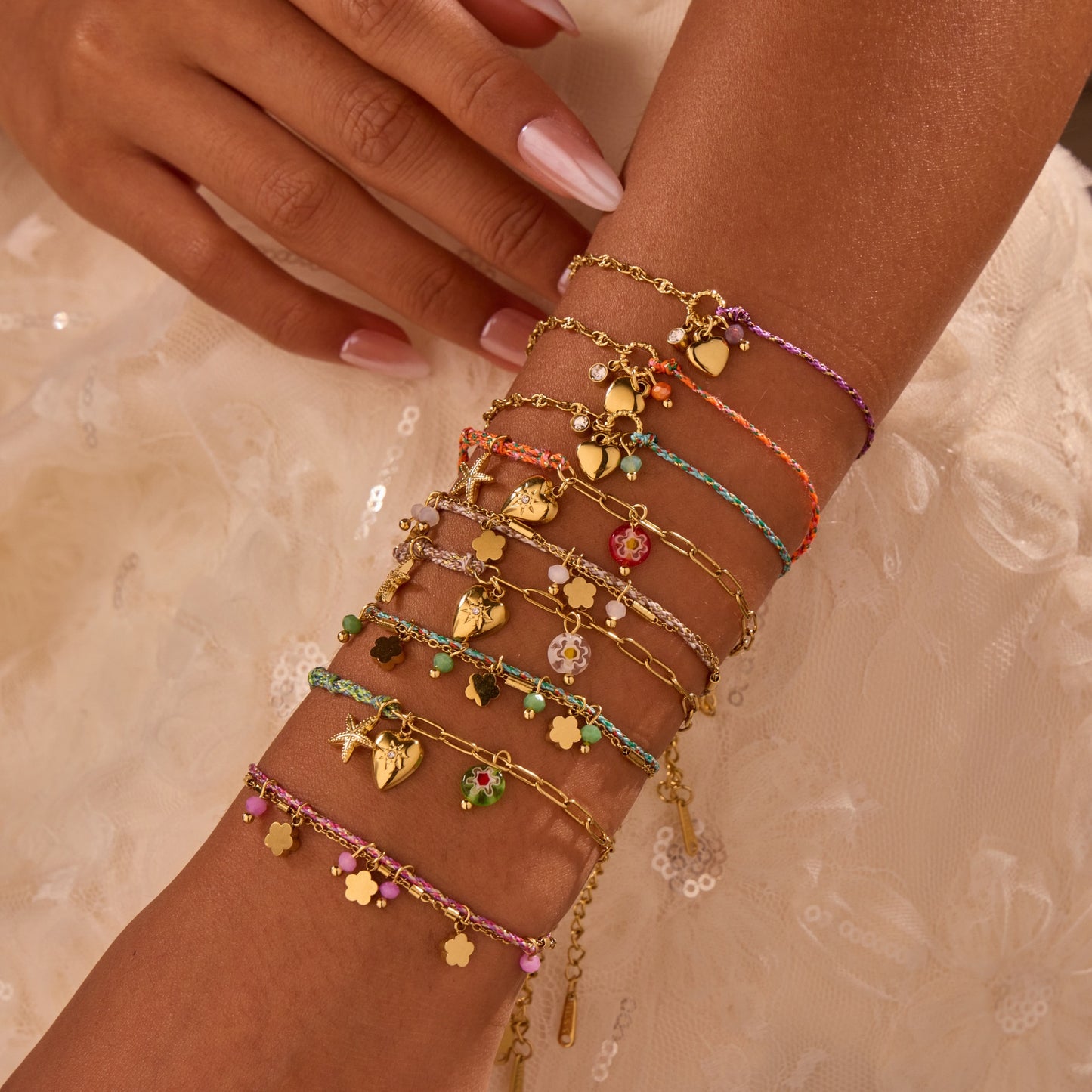 Bracciale alla moda in corda intrecciata ispirato alle vacanze con ciondolo a cuore e stella in acciaio inossidabile da donna