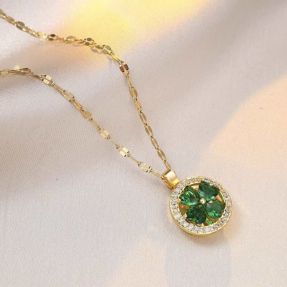 Set collana minimalista con anello rotante, catena in acciaio al titanio e zirconi micro-incastonati, da donna